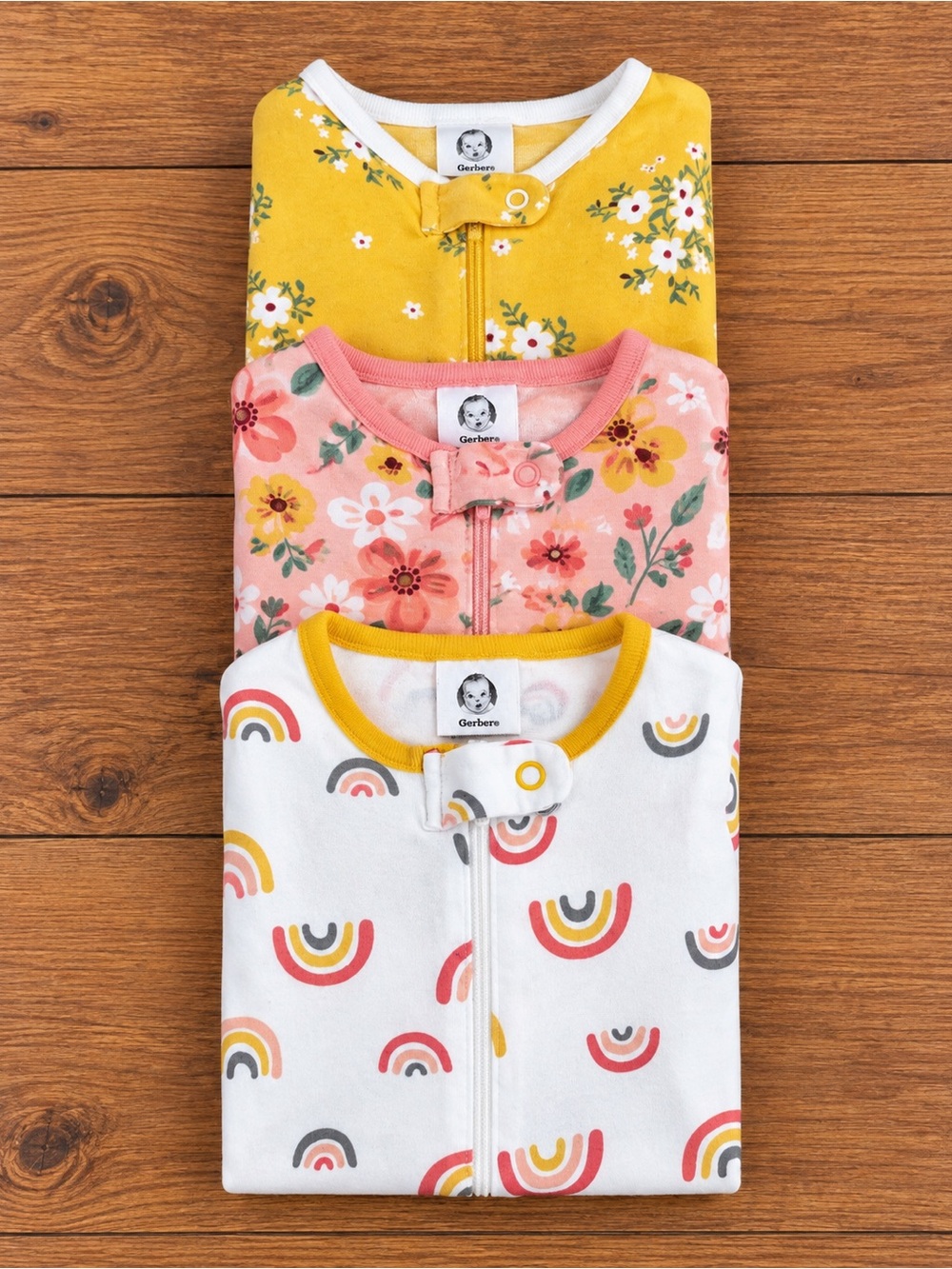 Gerber Newborn Baby Girl Footed Sleepers - 3 Pack